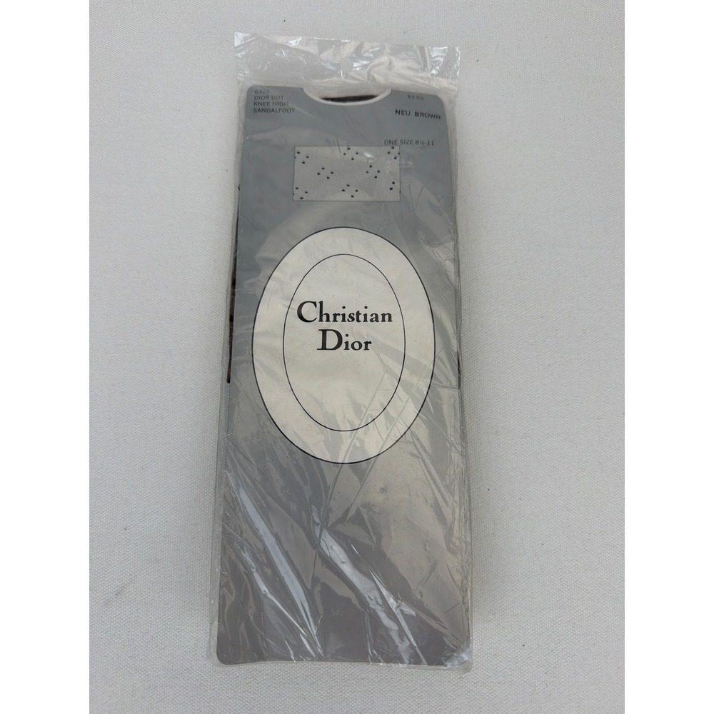 Vintage 90s NOS Christian Dior Knee High Stockings Brown Dior Dot Textured